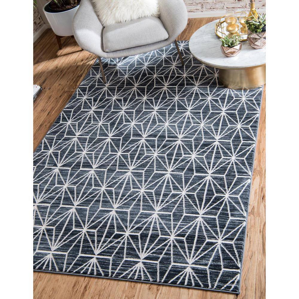 Navy Blue and Ivory Rectangular Easy-Care Area Rug 8' x 10'