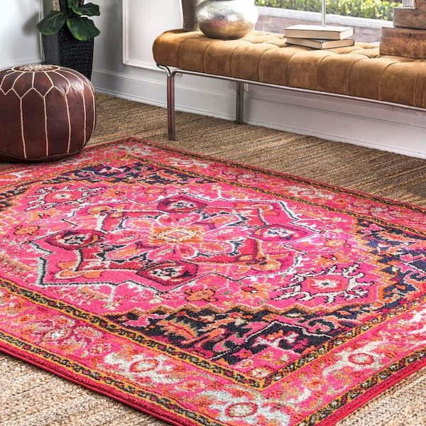 Mackenzie Persian Medallion Violet Pink Doormat 3 ft. x 5 ft. Area Rug
