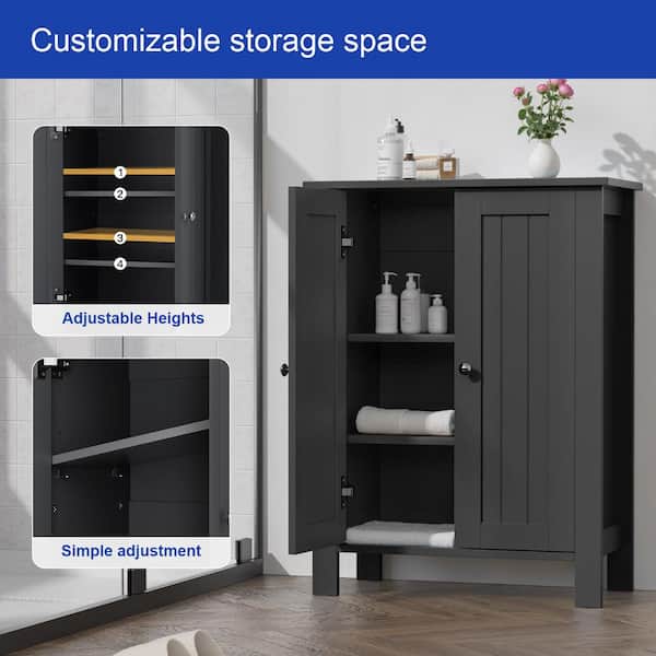 23.62 in. W x 11.81 in. D x 31.50 in. H Black Freestanding Double-Door Bathroom Storage Linen Cabinet