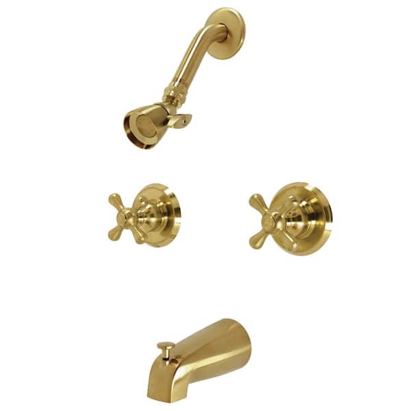 Kingston Brass Victorian Double Handle 1-Spray Tub and Shower Faucet 1.8 GPM with Corrosion Resistant in. Brushed Brass