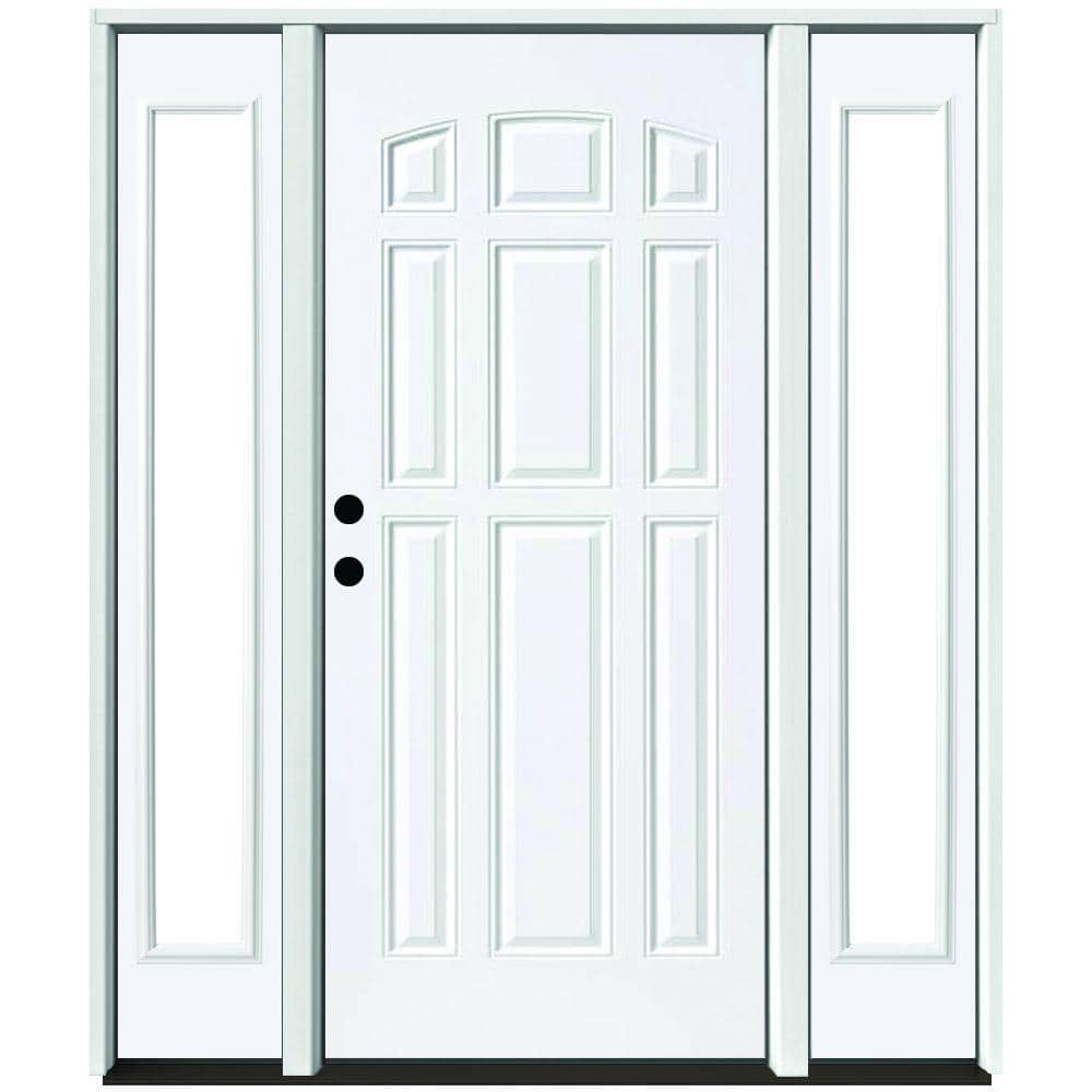 Steves & Sons 60 in. x 80 in. Element Series 9-Panel White Primed Right-Hand Steel Prehung Front Door w/ 10 in. Clear Glass Sidelites ST90-PR-D10CL-R4RH - The Home Depot