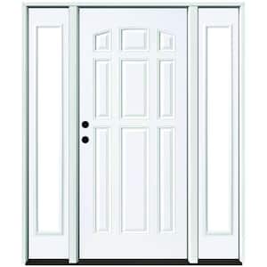 60 in. x 80 in. Element Series 9-Panel White Primed Right-Hand Steel Prehung Front Door w/ 10 in. Clear Glass Sidelites
