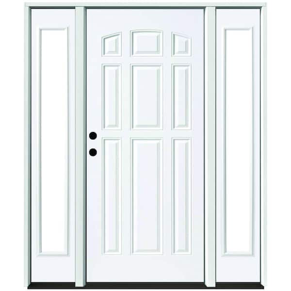 Steves & Sons 60 in. x 80 in. Element Series 9-Panel White Primed Right-Hand Steel Prehung Front Door w/ 10 in. Clear Glass Sidelites