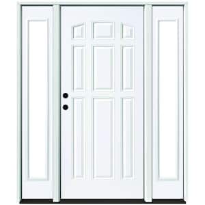 60 in. x 80 in. Element Series 9-Panel Primed White Right-Hand Steel Prehung Front Door w/ 10 in. Clear Glass Sidelites