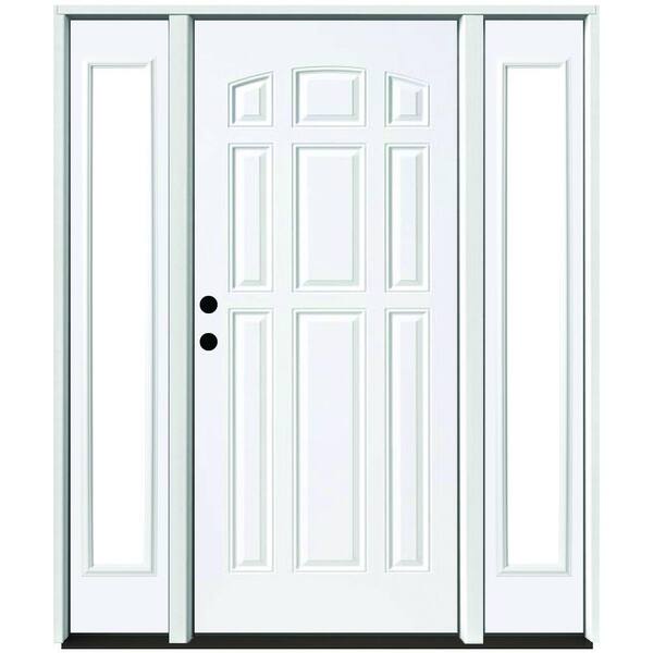 Steves & Sons 72 in. x 80 in. Element Series 9-Panel Primed White Right-Hand Steel Prehung Front Door w/ 16 in. Clear Glass Sidelites