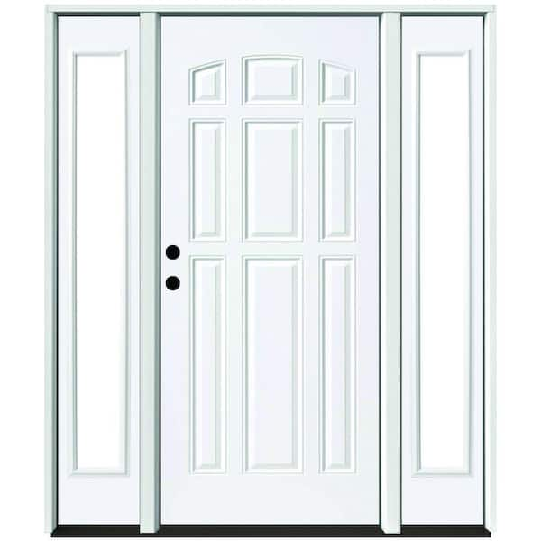 Steves & Sons 72 in. x 80 in. Element Series 9-Panel Primed White Right-Hand Steel Prehung Front Door w/ 16 in. Clear Glass Sidelites