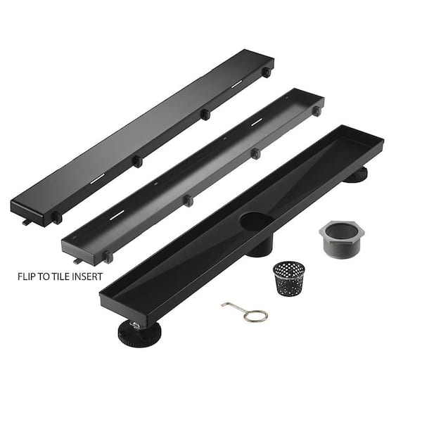 32 in. Linear Stainless Steel Shower Drain with Tile Insert, Matte Black