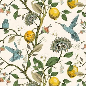 17.7 in. x 9.8 ft. Blue Bird Fresh Lemon Tree Waterproof Peel and Stick Wallpaper