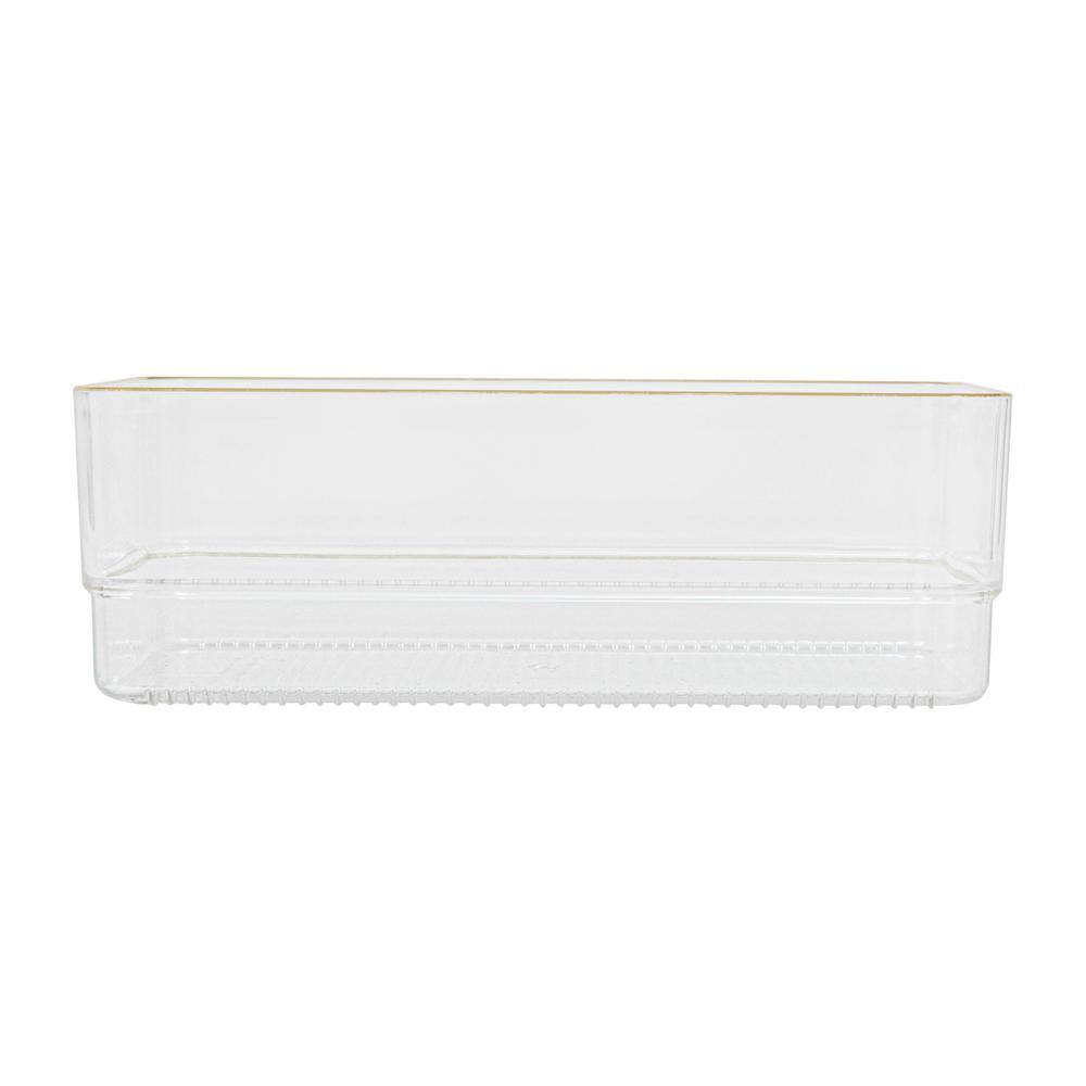 Clear Plastic Stackable Desk Drawer Organizers with Gold Trim, 6 Pack