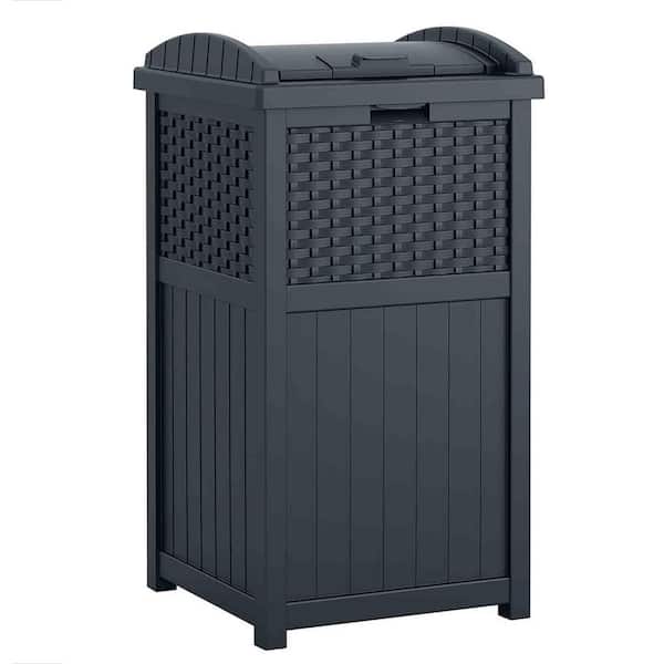 33 Gal. Resin Dark Grey Outdoor Hideaway Patio Trash Can