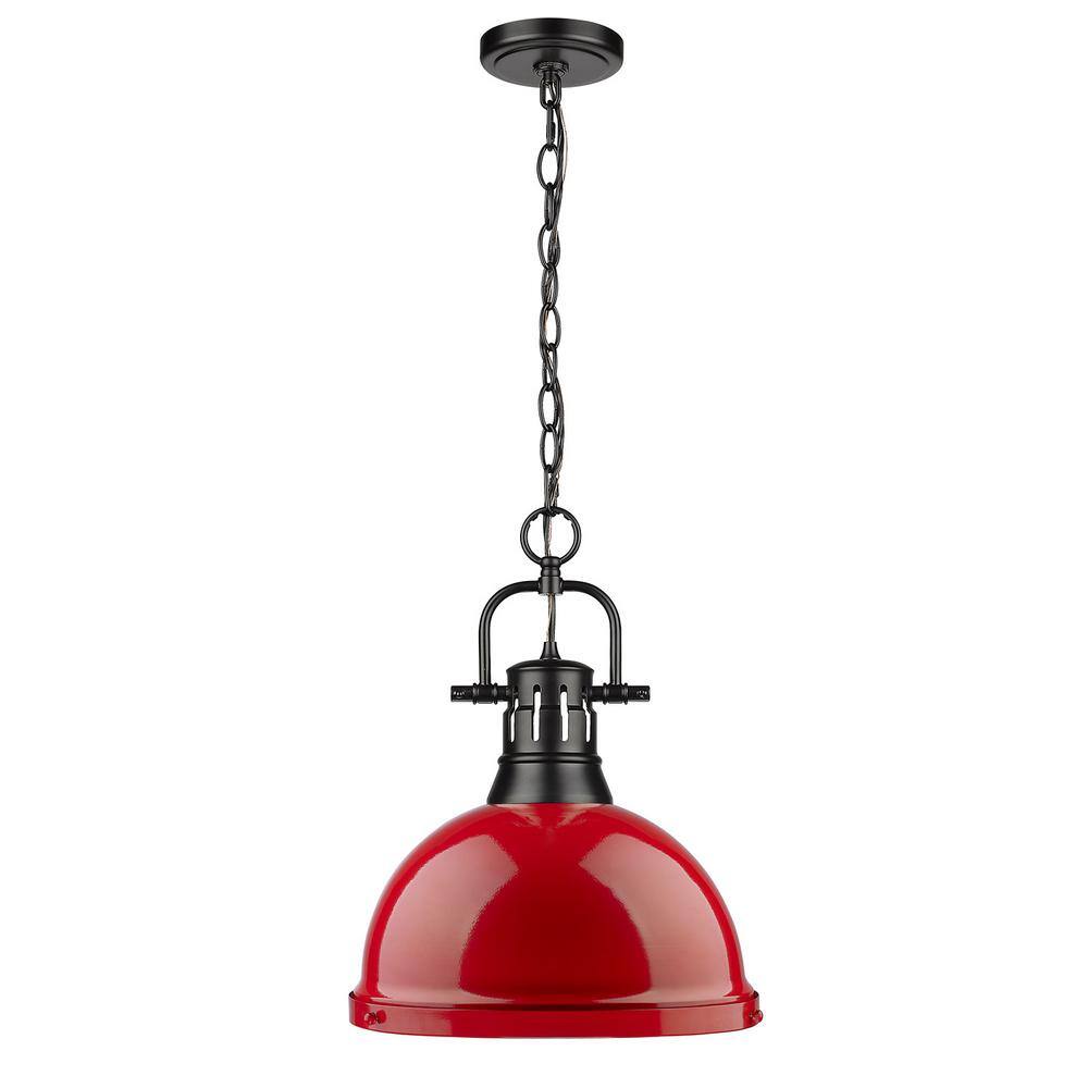 Matte Black and Red Glass Bowl Pendant Light