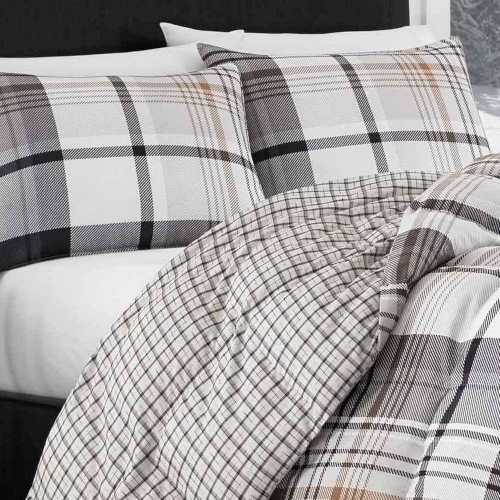 King Black Plaid Microfiber Reversible Comforter Set