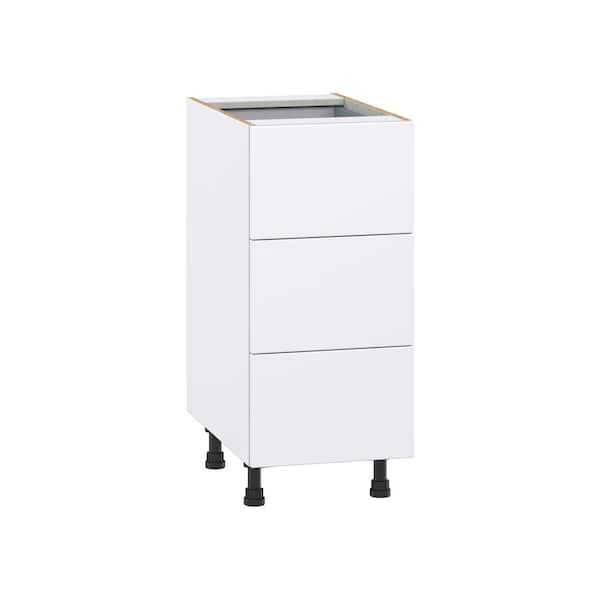 J COLLECTION Fairhope Bright White Slab Assembled Base Kitchen Cabinet with 3 Drawers (15 in. W x 34.5 in. H x 24 in. D)