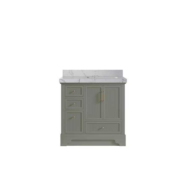 Willow Collections Alys 36 in. W x 22 in. D x 36 in. H Right Offset Sink Bath Vanity in Evergreen with 2 in. Venatino Qt. Top