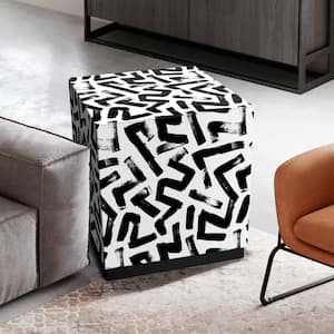 "Intertwined II" Reverse Printed Beveled Art Glass Side Table with Black Plinth Base, 22 in. x 22 in.