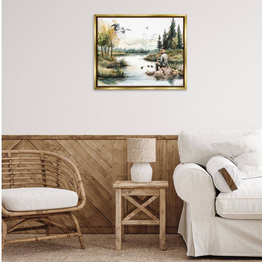Fishing by River Landscape by Nicole DeCamp Gold Floater Frame Nature Graphic Art Print 25 in. x 31 in. price history on PriceWatchPro