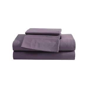 EB Peached Percale 4 Piece Plum Grey Cotton Queen Sheet Set