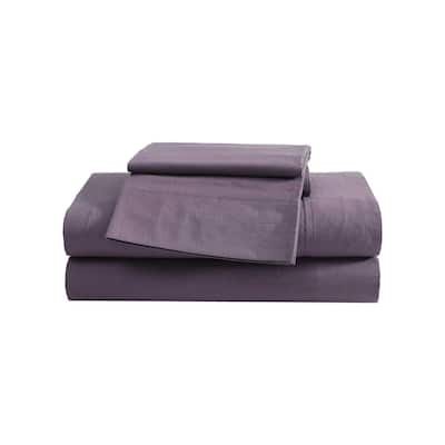EB Peached Percale 4 Piece Plum Grey Cotton King Sheet Set