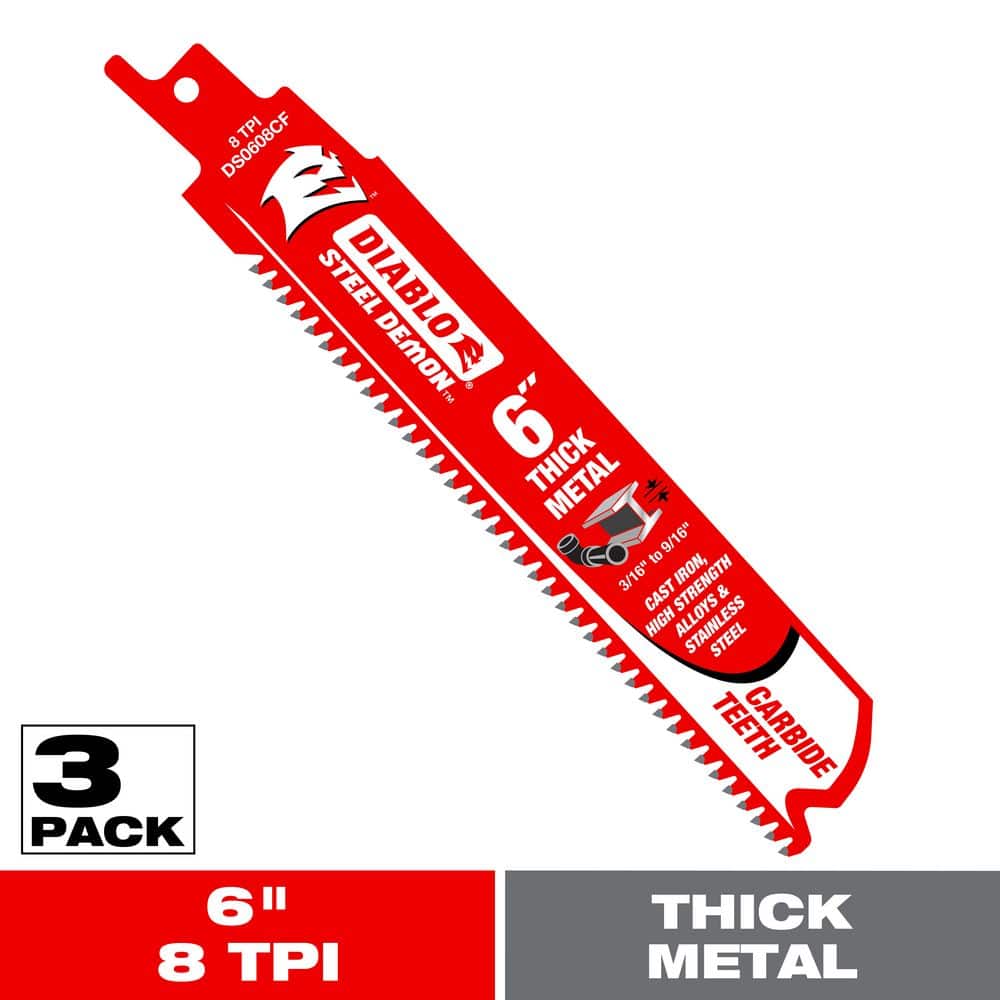 6 in. 8 TPI Steel Demon Carbide Reciprocating Saw Blades for Thick Metal Cutting (3-Pack) price history on PriceWatchPro