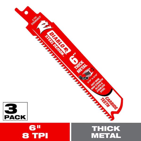 6 in. 8 TPI Steel Demon Carbide Reciprocating Saw Blades for Thick Metal Cutting (3-Pack)
