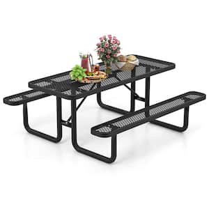 Black Metal Picnic Table and Bench Set for 8