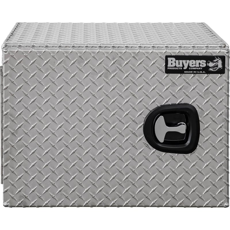 18 in. x 18 in. x 24 in. Diamond Plate Tread Aluminum Underbody Truck Tool Box with Barn Door