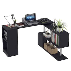 55 in. L-Shaped Black Writing Computer Desk with Display Shelves