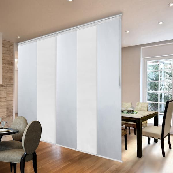 EMOH Crystalline 58 in. - 110 in. W x 94 in. L Adjustable 5- Panel White Single Rail Panel Track with 23.5 in. Slates