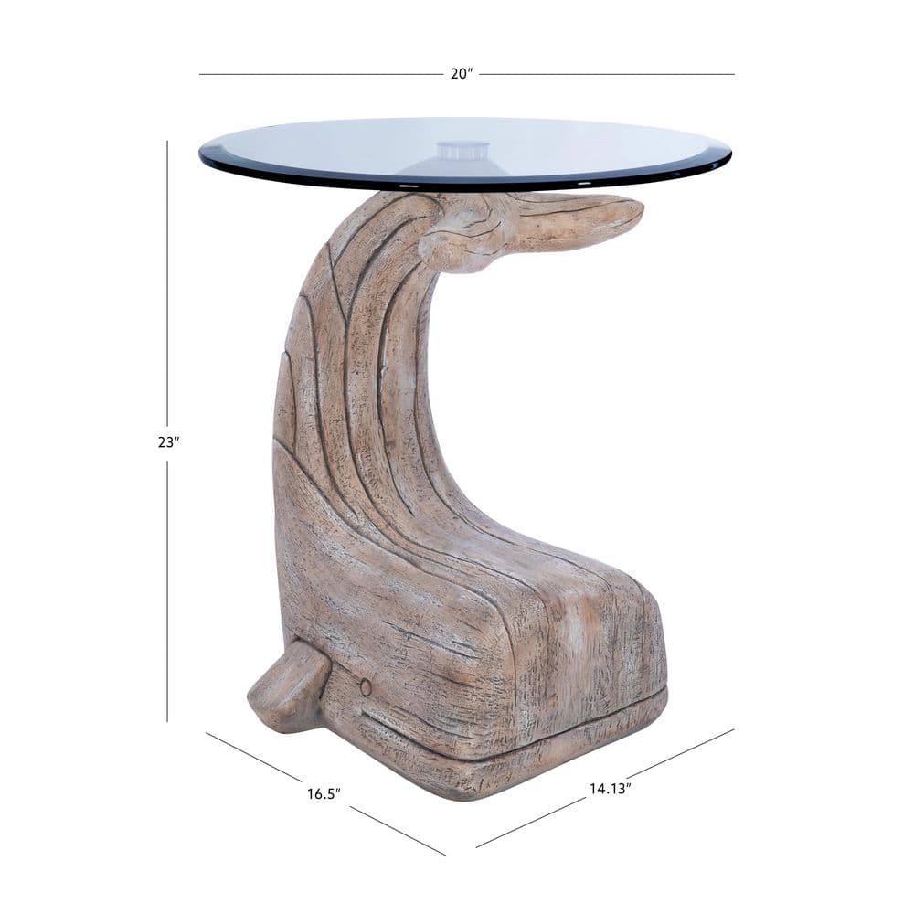 Willis Whale 20 in. Distressed Whitewash Specialty Glass End Table - thumbnail 9