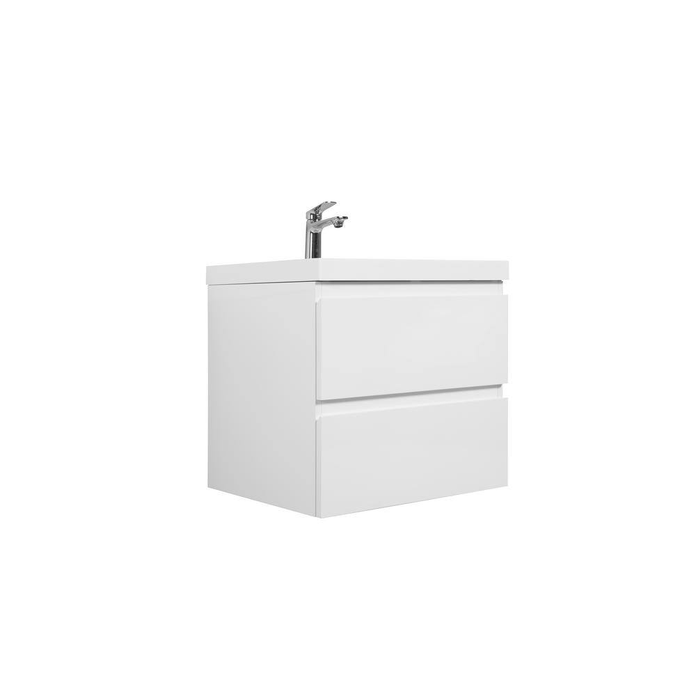 24 in. W Single Sink Wall-Mounted Glossy White Bath Vanity With White Resin Top Unassembled price history on PriceWatchPro