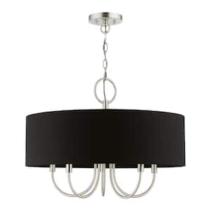 Huntington 5-Lights Brushed Nickel Chandelier with Black Fabric Shade