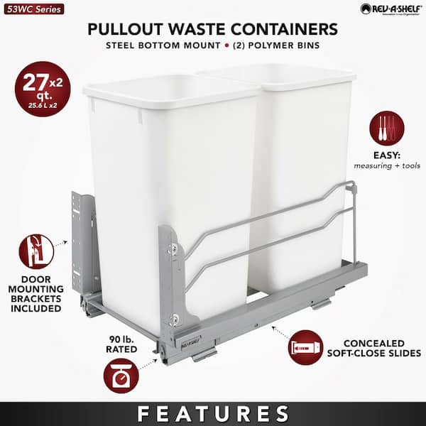 Rev-A-Shelf Silver Double Pull Out Trash Can 27 qt. with