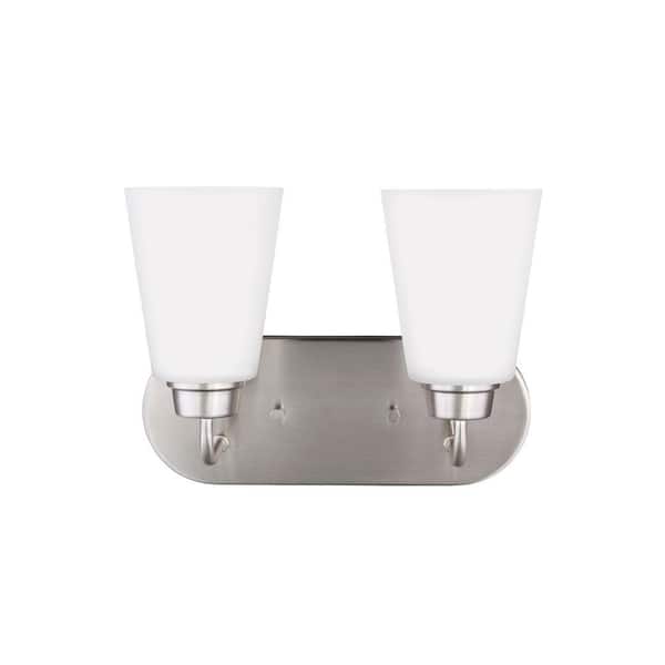 Generation Lighting Kerrville 12 in. 2-Light Brushed Nickel Traditional Transitional Bathroom Vanity Light with Satin Etched Glass Shades