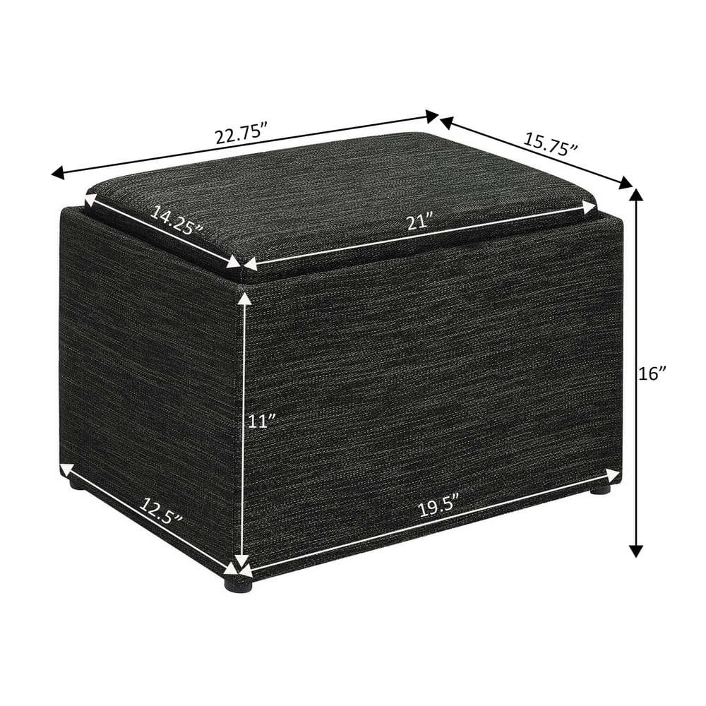 Modern Dark Charcoal Gray Fabric Storage Ottoman with Reversible Tray, 23"