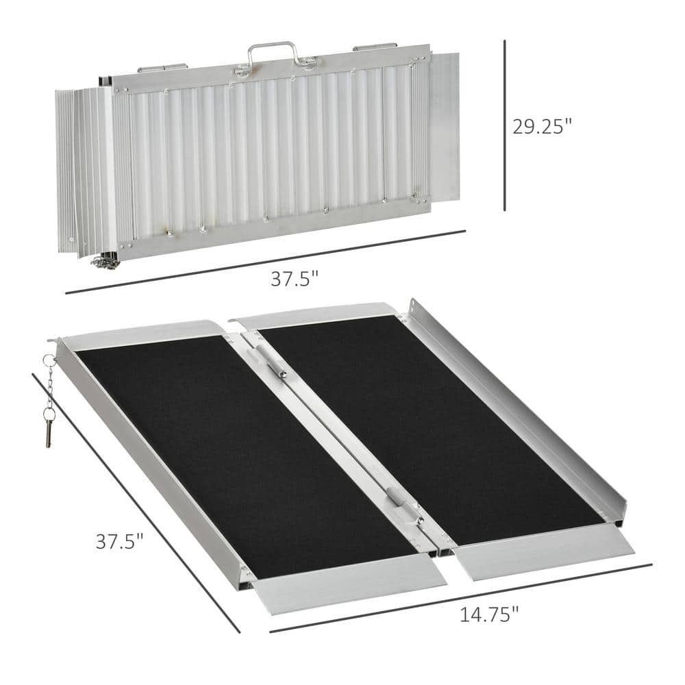 HomCom 3ft Black Aluminum Portable Wheelchair Ramp with Handle
