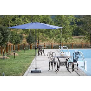 9 ft. Powder-Coated Steel Crank Patio Market Umbrella in Blue