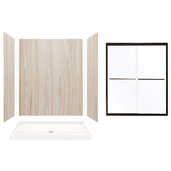 Transolid Expressions 32 in. x 60 in. x 72 in. Center Drain Alcove Shower Kit with Door in Sorento and Bronze Hardware