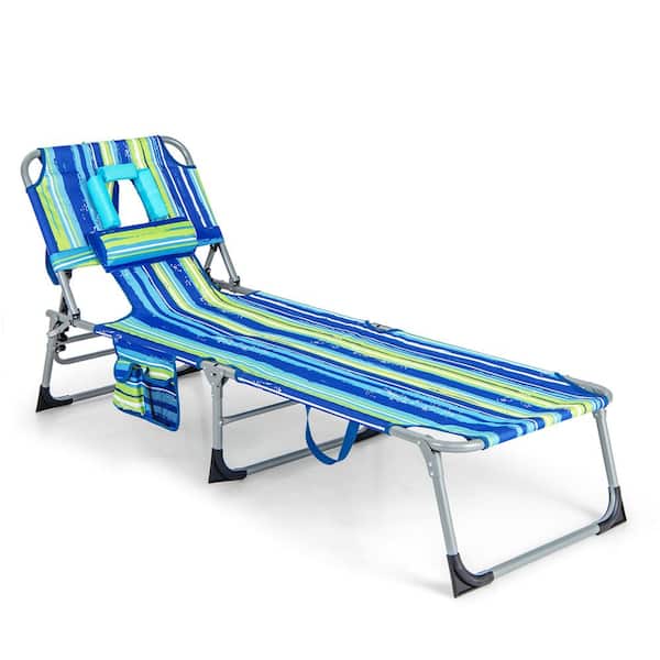 Costway Blue and Green Durability Stability Metal Outdoor Lounge Chair