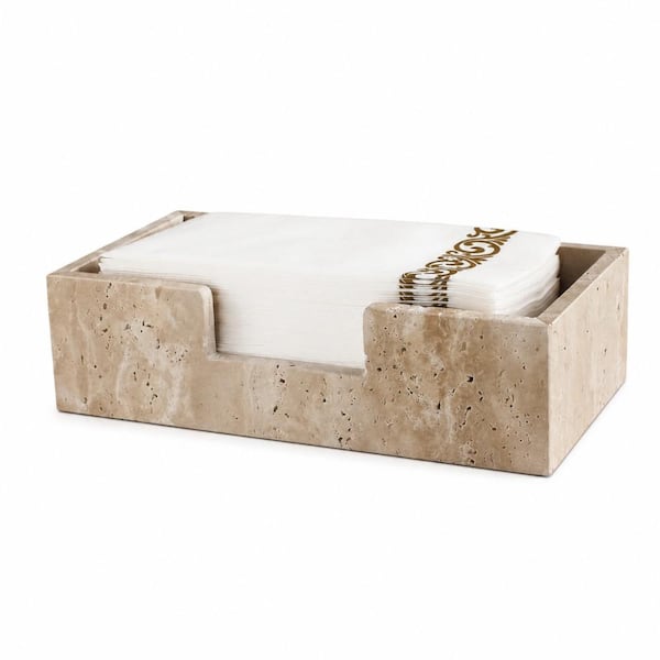 Natural Travertine Napkin Holder with Matte Beige Finish for Bathroom and Kitchen Counter, 9.8 in. L