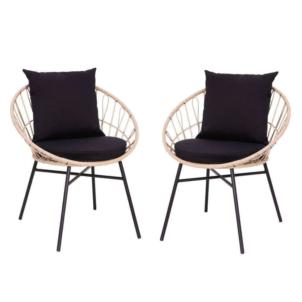 TAYLOR + LOGAN Brown Wicker/Rattan Outdoor Lounge Chair in Black PA
