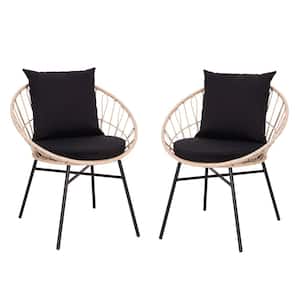 Brown Wicker/Rattan Outdoor Lounge Chair in Black