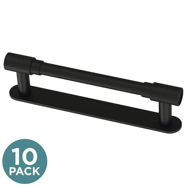 Liberty (10-Pack) Round Layered Backplate 3-3/4 in. (96 mm) Modern Matte Black Cabinet Handle Drawer Bar Pulls