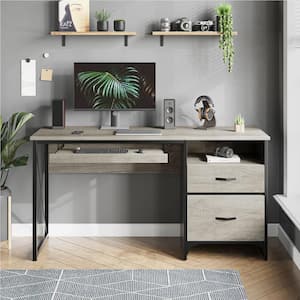 55 in. Office Desk with Storage Drawers and Keyboard Tray Light Grey Oak