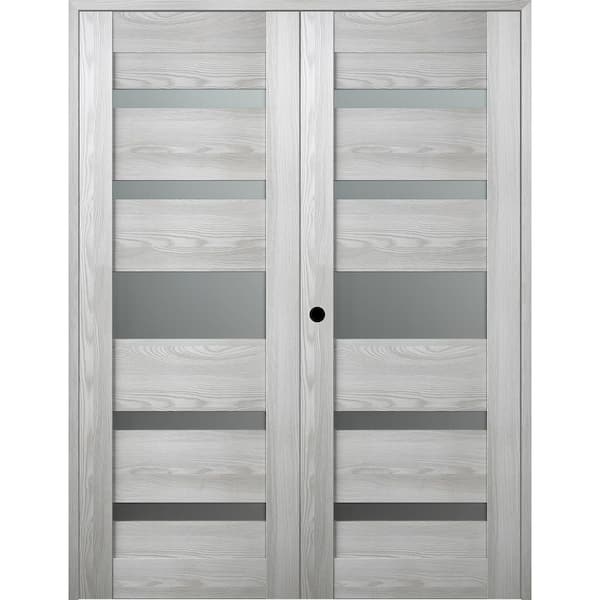 Belldinni Vona- 07-05 64 in. x 80 in. Right Hand Active 5-Lite Frosted Glass Ribeira Ash Wood Composite Double Prehung French Door