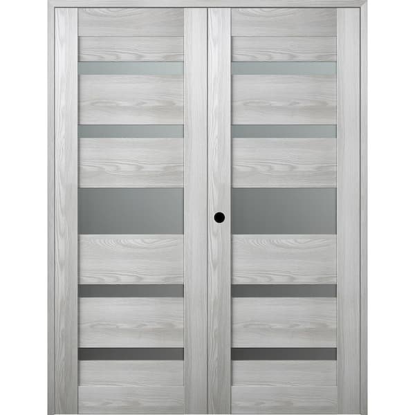 Belldinni Vona- 07-05 60 in. x 80 in. Right Hand Active 5-Lite Frosted Glass Ribeira Ash Wood Composite Double Prehung French Door