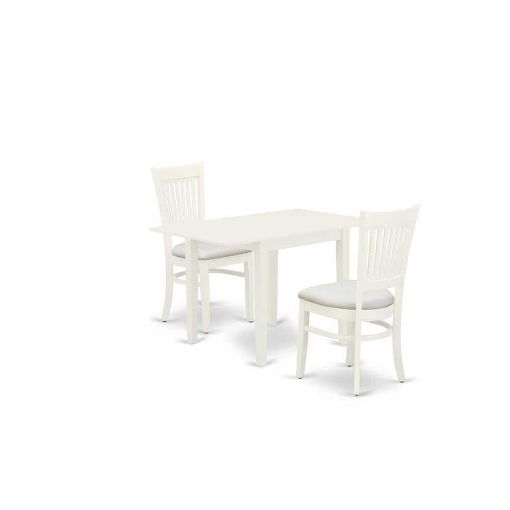 3-Piece Linen White Finish Rectangular Solid Wood Top Dining Table Set