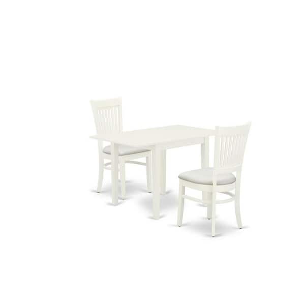 East West Furniture 3-Piece Linen White Finish Rectangular Solid Wood Top Dining Table Set