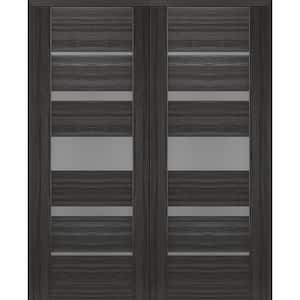 Kina 64 in. x 84 in. Solid Core Both Active 5-Lite Frosted Glass Gray Oak Wood Composite Double Prehung Interior Door