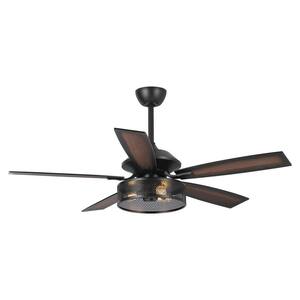 Emmie 52 in. Indoor Black Industrial 5-Blade Ceiling Fan with Remote and Light Kit Included