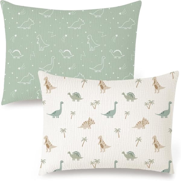 Soft 100% Cotton Toddler Pillowcases 13x18 - 2 Pack Dino Designs